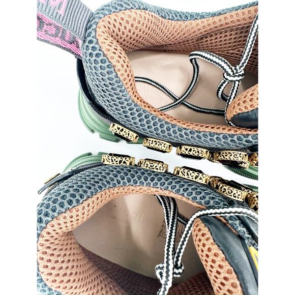 Gucci Flashtrek Chunky Green Gray Leather Crystal Embellished Sneakers Size 36 - Picture 7 of 9
